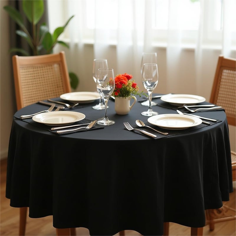 sancua Round Tablecloth - 90 Inch - Water Resistant Spill Proof Washable Polyester Table Cloth Decorative Fabric Table Cover for Dining Tables, Buffet Parties and Camping, Black - Image 3